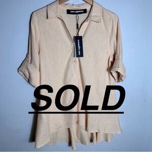 SOLD Peach Button-Down Roll-Sleeve Blouse Linen Blend